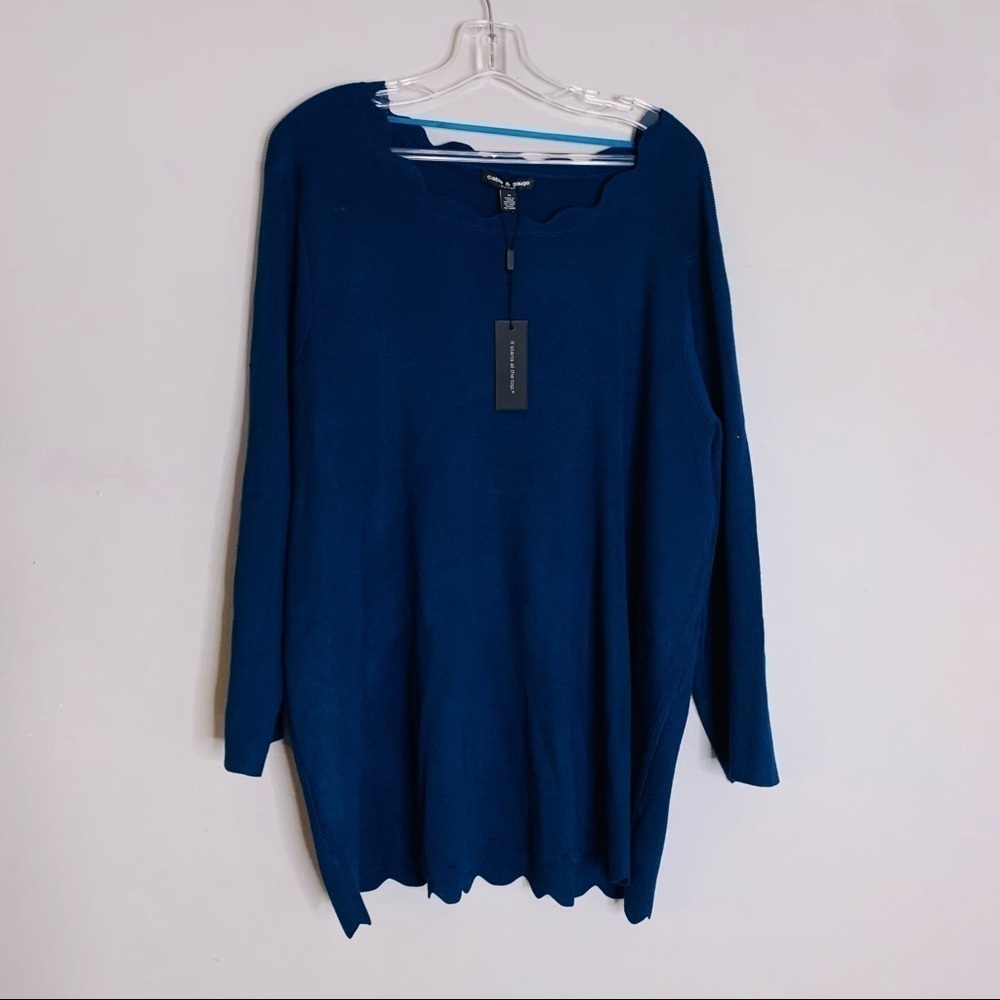 Cable & Gauge scalloped trim blue pullover top plus size 3X New with tags women